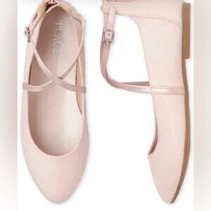 The Children's Place Girls Cross Strap Ballet Flats in pink iridescent Size 3